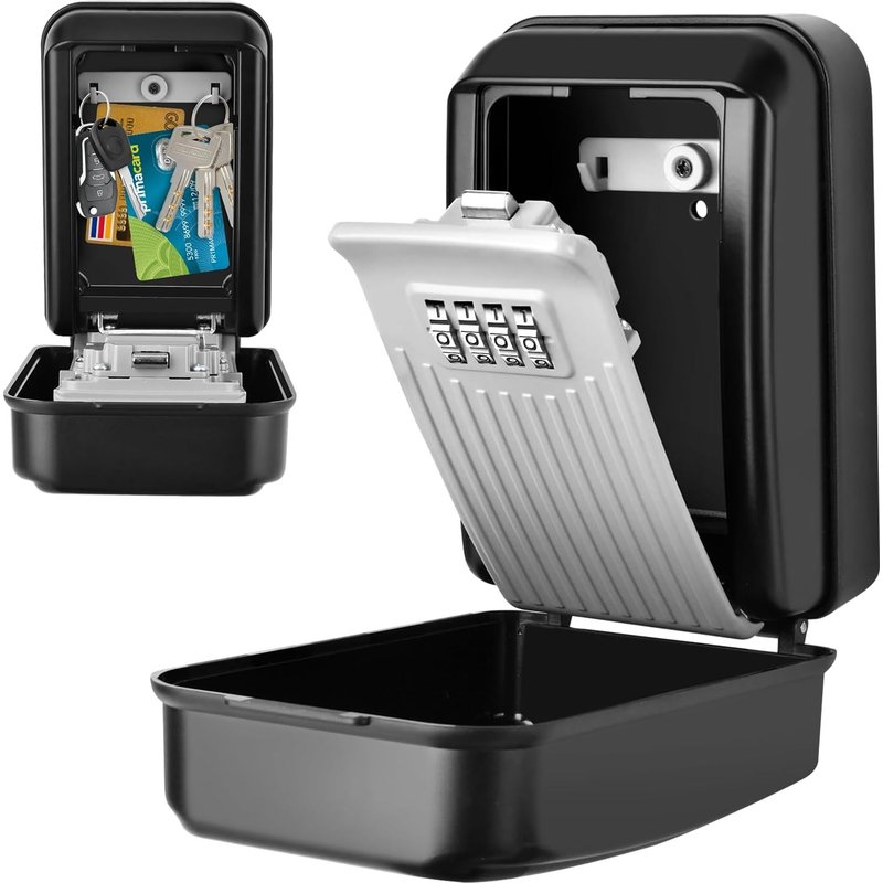 Secured Outdoor Key Box,Large Key Box with Code 4 Digit Key Box Wall Secured Waterproof Rust Resistant Key Safe for Home,Office,Garage-Grey