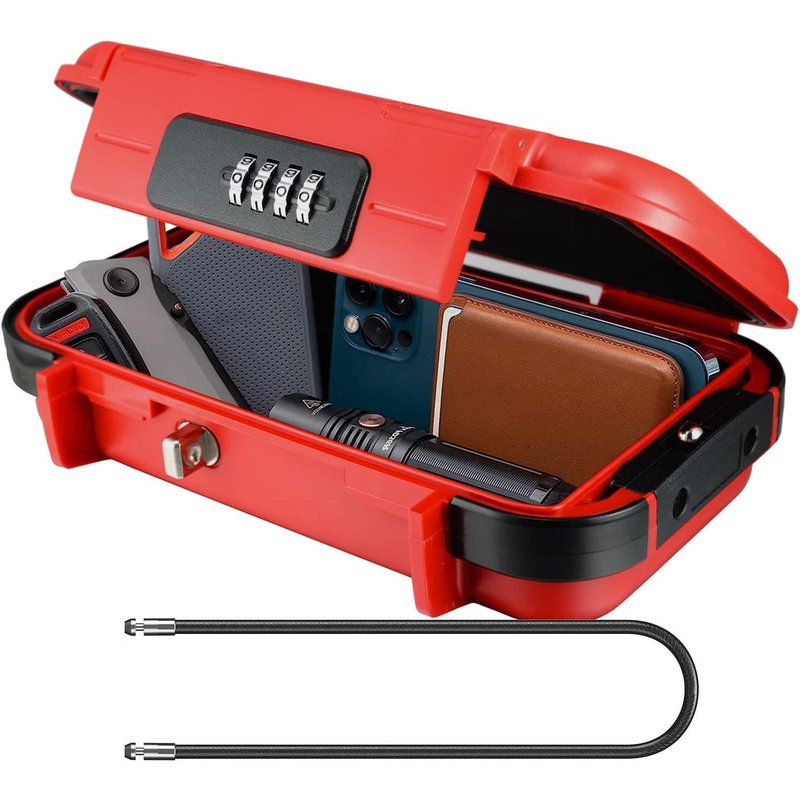Portable Security Box with 4 Digit Code,Outdoor Key Safe,Detachable Metal Rope,Waterproof Shockproof Combination for Home Office