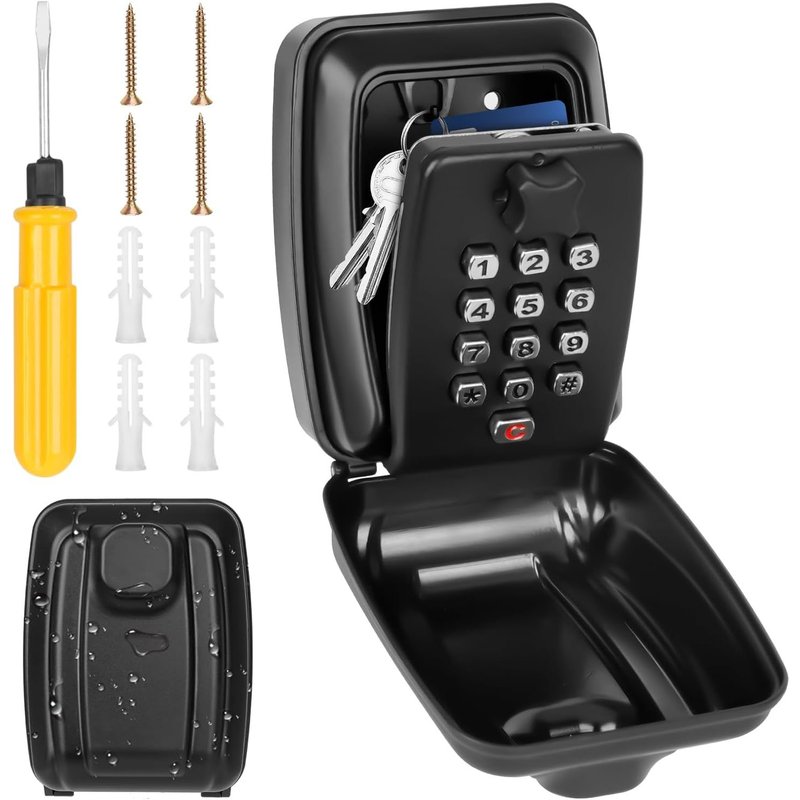 Secure Key Box,Wall Mounted Waterproof Key Box with 12 Digit Key Safe for Wall Mounting,Waterproof and Stainless Steel,Ultra Robust,for Home,Garage,Office