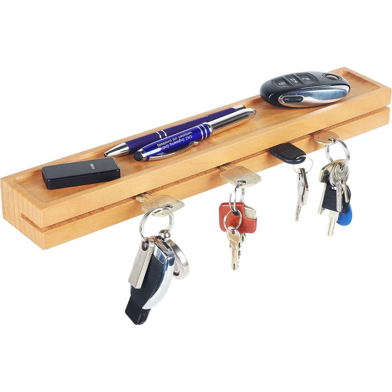 SH441 Wooden Key Plate-35 x 6 x 3.5 cm-Modern-Wall Mount-Wall Shelf-with Shelf-Wall Hook-Key Hook