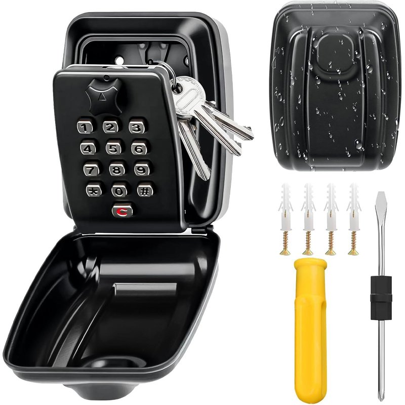 Wall Mounted Key Box Security Outdoor Key Box,Waterproof Key Box with 12 Digit Code,Large,Waterproof,Rustproof,Heavy Duty for Home,Garage,Office