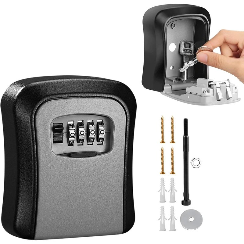 Key Safe with Digital Code 4 Digit Code Wall Mounted Waterproof Stainless Steel Large Capacity Outdoor Safe Box Grey