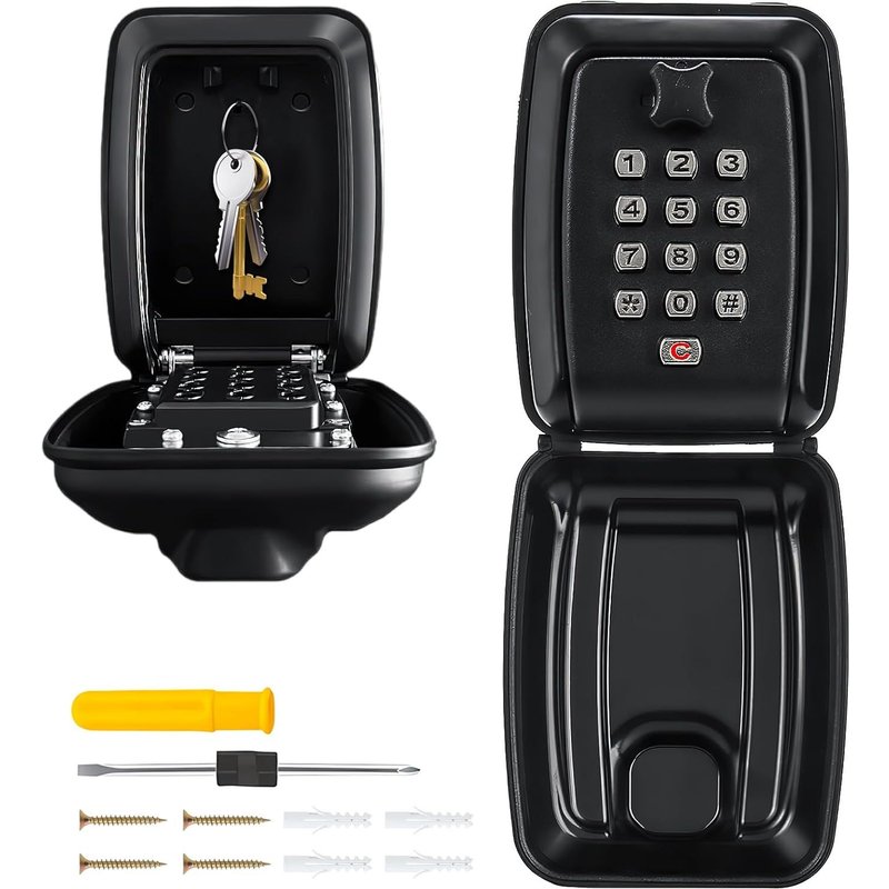 Securised Outdoor Key Box,Key Box with 12 Digit Code,Secure Key Box,Waterproof and Rust-Proof,Wall Key Box,Key Box for Home,Factory,Garage