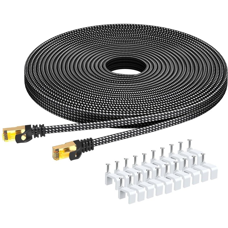 Cat 8 Ethernet Cable 10M,Cat8 Flat Braided High Speed (40Gbps 2000Mhz/s) Gigabit Rj45 STP Shielded Cable Internet Network Lan Patch for Modem Router Computer TV PC