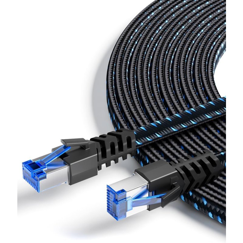 Cat 8 Ethernet Cable 10m-Nylon Braided Network Cable 40Gbps 2000MHz Flat STP RJ45 LAN Cable Compatible with Router Modem Switch