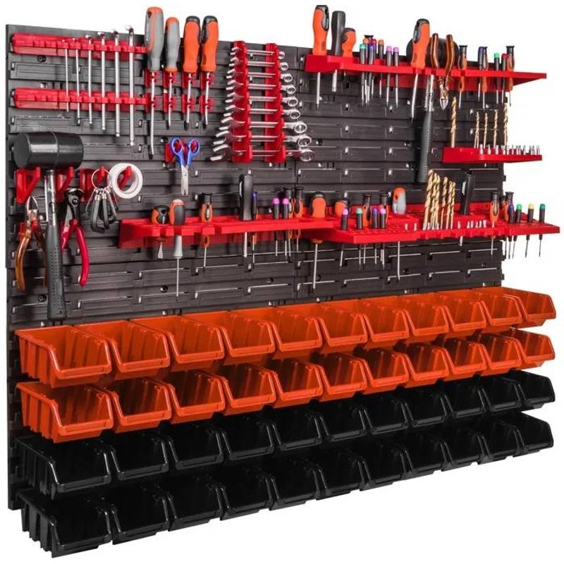 Panneau d'atelier pour outils 115 x 78 cm avec 44 pcs Boîte Orange et Noire V7