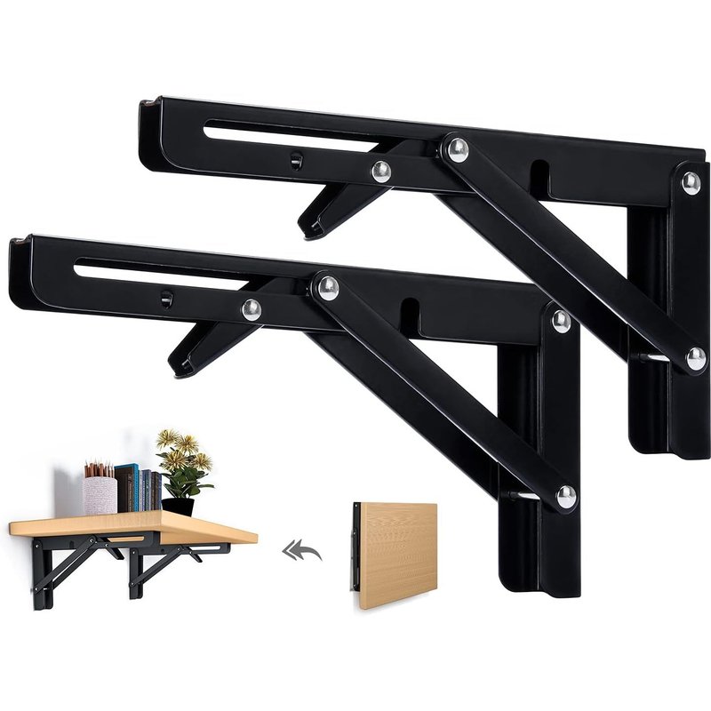 CAUC-2PCS Support d' Étagères Pliable 400mm Équerre Pliante Étagère Murale Support Pliante Robuste Noir Support Console Pliable pour Table Etagere Murale 80KG Porteur