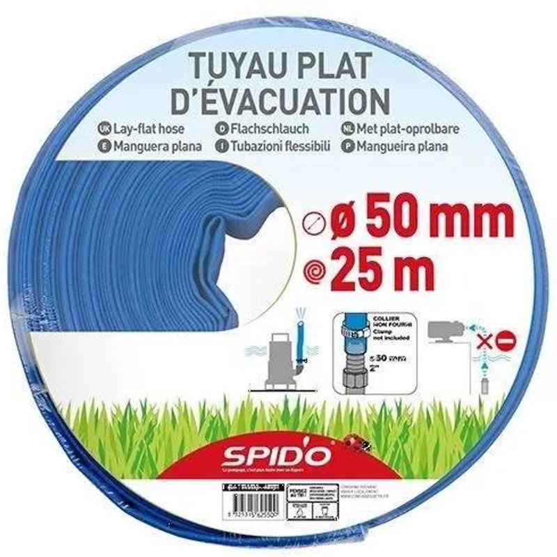 Tuyau plat d'évacuation - SPIDO - 25 m - Ø 50 mm - 4 bars