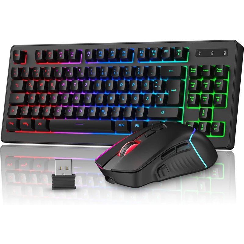 Ensemble Clavier Et Souris De Jeu Sans Fil Qwertz 75 % Tkl Rvb Éclairé, Souris De Jeu Ergonomique Rechargeable, Clavier Compact Pour Pc, Mac, Xbox, Ps5