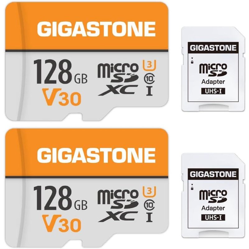 Lot De 2 Cartes Mémoire 128 Go Micro Sdxc, Compatible Avec Gopro Caméra Drone Tablette Samsung Sony, Haute Vitesse Pour 4K Uhd Vidéo, A1 U3 C10 Avec Mini Étui Et Adaptateur Sd.