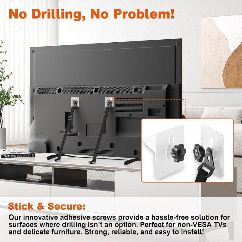 Lot De 2 Sangles De Sécurité Réglables Sans Perçage,Ancrages De Meubles Anti-Basculement Pour Bébé,Fixation Adhésive/Vis De Type Ancrage Mural Pour Meubles,Sangles De Tremblement De Terre