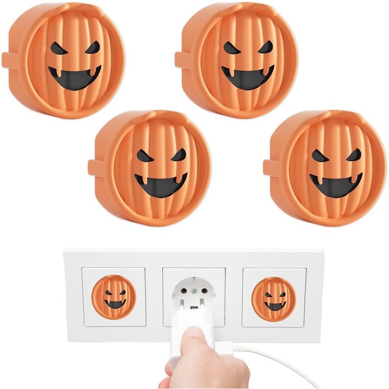 Lot De 4 Cache Prise,Motif Citrouille En Silicone Cache Prise Bébé,Anti-Poussière,Anti-Enfants,Décoration Pour Halloween (Orange).