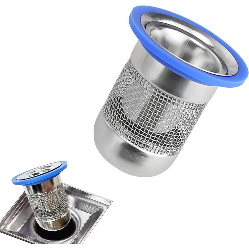 Shower Odor Valve-304 Stainless Steel-Removable Hair Filter-Drain Compatible 39-50 mm-for Bathroom & Kitchen (Silver/Blue)