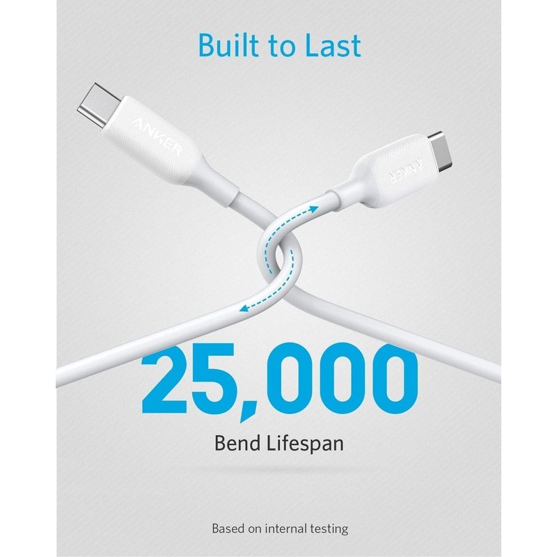 PowerLineIII Câble, 60W USB C vers USB C Câble de Charge Rapide, Power Delivery pour iPhone 16/16 Plus/16 15 ProMax MacBook Pro 2024, iPad Air/Pro 2024, Samsung Galaxy S23+, y más(0,3m, Blanc)