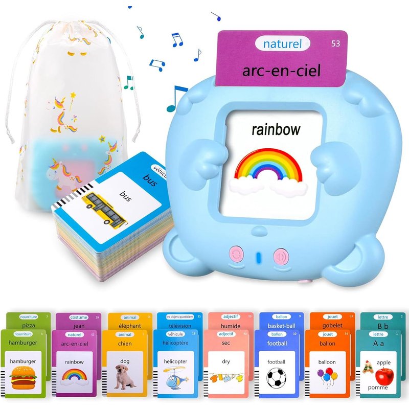 510 Cartes Flash parlantes pour Enfants, Mot ami Jeux français de 2 à 6 Ans avec de la Musique, Jeux educatif 2 Ans, Jouets préscolaires pour écouter et Apprendre Bleu(Français/Anglais/Bilingue)