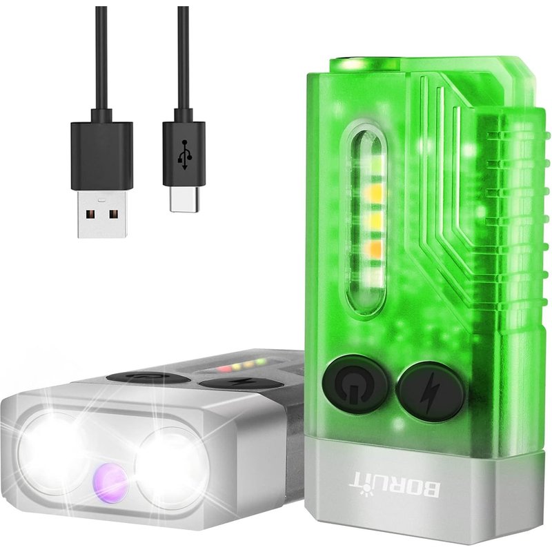 V10 Mini Lampe de Poche LED, 1000 Lumen Porte - clés Lampe de Poche avec 80dB Alarme Buzzer, Lampe UV 365nm, Queue Magnétique, Imperméable IPX4 (Fluorescence)