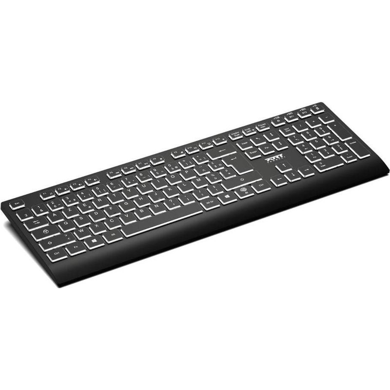 PORT Connect - Ensemble clavier et souris - full size - rétroéclairé - sans fil - 2.4 GHz, Bluetooth - AZERTY - Français