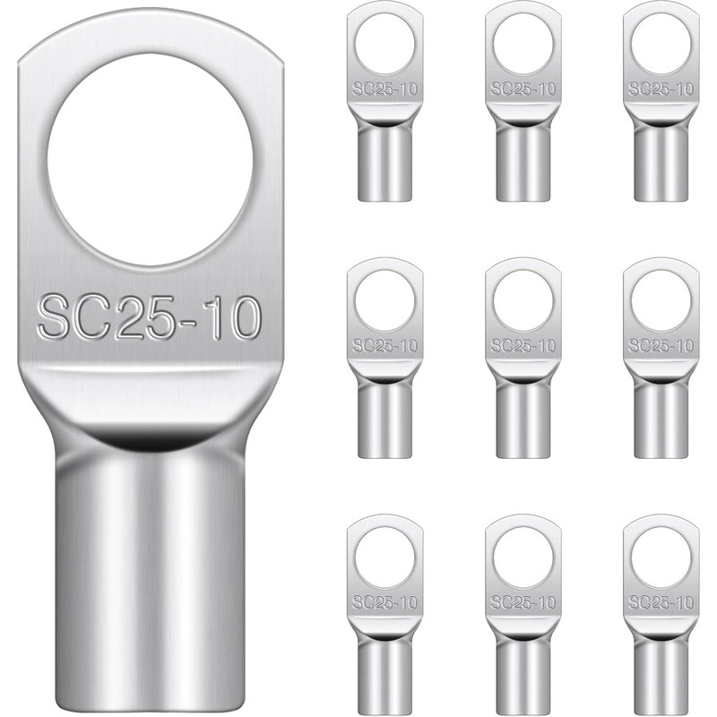 10 Pièces Cosses Tubulaires 25mm² M10, Cosses Electriques Ronde à ?illet en Cuivre Étamé Cosse à Sertir 25mm², Cosses Annulaires 25mm²