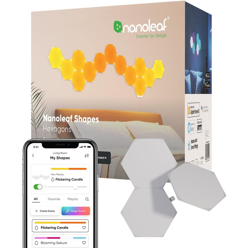 DUON-Shapes Hexagone Pack D'Extension, 3 Panneaux Lumineux Additionnels - Appliques Murales Intérieur Modulaires Connectées Led Rgbw Wi-Fi, Compatible Alexa, Pour Salon Chambre Ou Bureau Gaming