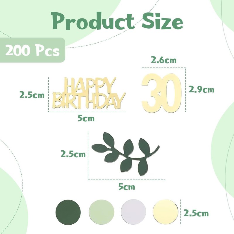 200 Confettis D'anniversaire,Confettis Joyeux Anniversaire Vert DorĂ© 30e Anniversaire DĂ©corations De Table Pour FĂȘte D'anniversaire DĂ©coration De Confettis De Table
