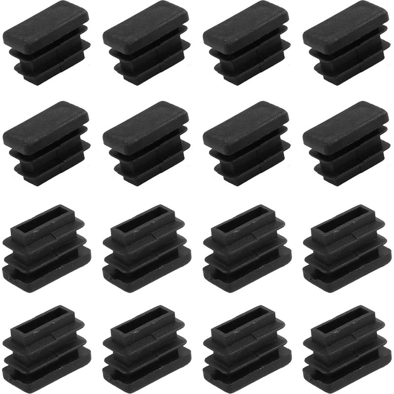 Rectangular End Caps (20 x 10mm) 16 Pieces Plastic Protective Tips for Rectangular Tubing with Thread - for Furniture Legs, Tables, Chairs, Black