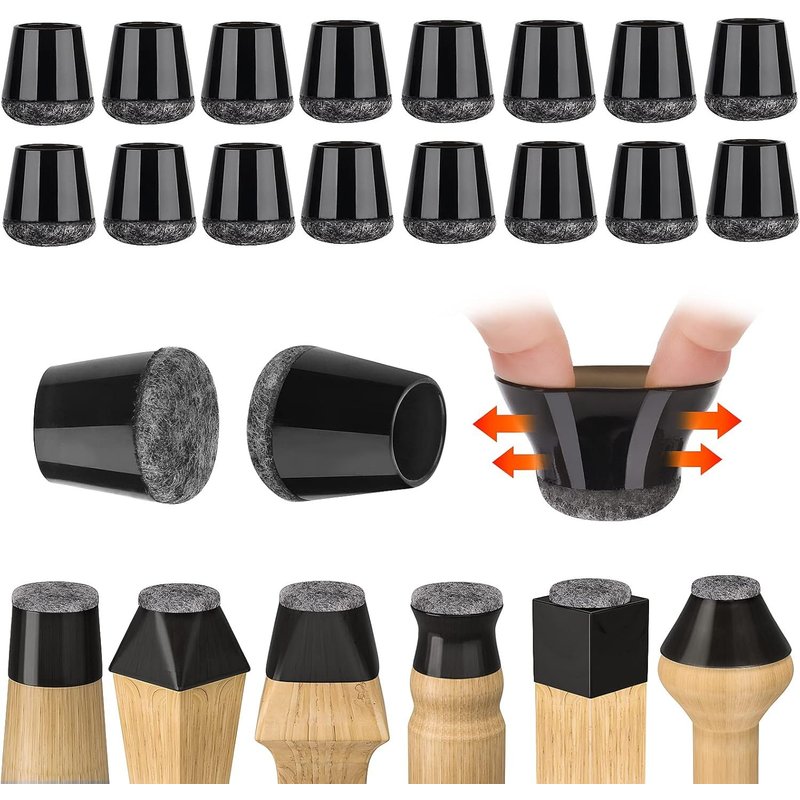 16 Pieces Chair Leg Protector, Small Chair Pads Black Silicone Floor Protectors with Felt Pads, for Hard Wood Floors and Tile, Noise Free (14-18mm)