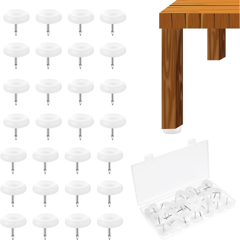 Pack of 50 plastic furniture gliders 20 mm floor protection felt pads with nails plastic gliders white for chair, table, armchair, garden table, garden chairs