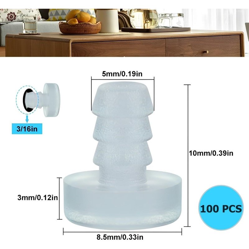 100 x Silicone Wall Door Stoppers Glass Table Bumper with Rod Transparent Rubber Door Buffer for Anti-collision and Noise Reduction for Furniture Drawer Wardrobe Door