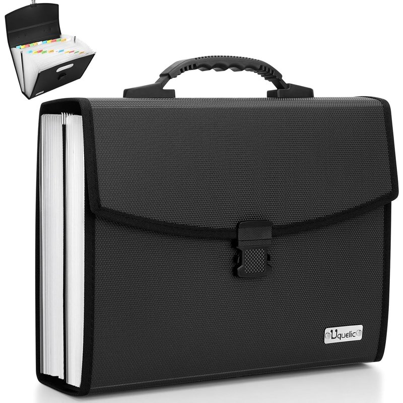 Expanding File Folder 26 Pockets-Upgraded Durable Loop with Ergonomic Handle-Large Expanding File Organizer A4/Accordion Documents for Work and Home (Black)
