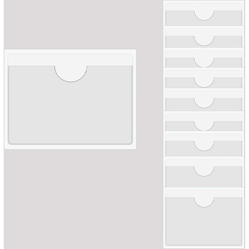 10 Pack Clear Self Adhesive Index Card Pockets for Index Cards,Planners,Cabinets,Shelves (220x150mm)