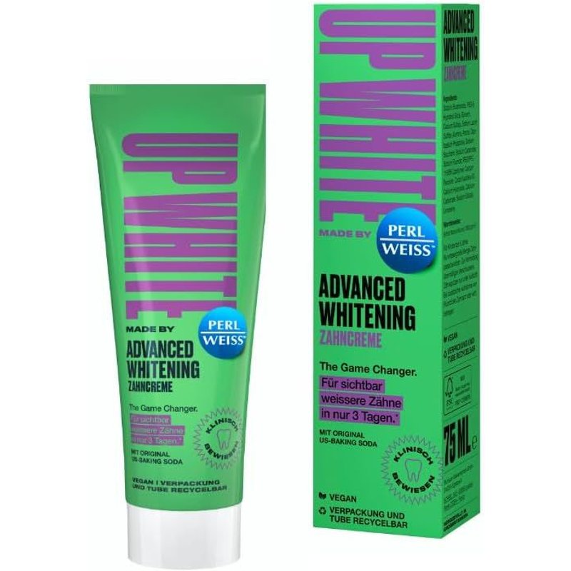 UP White by Advanced Whitening Toothpaste,with American Soda,Reduces Yellowing,Gentle Cleaning,75 ml