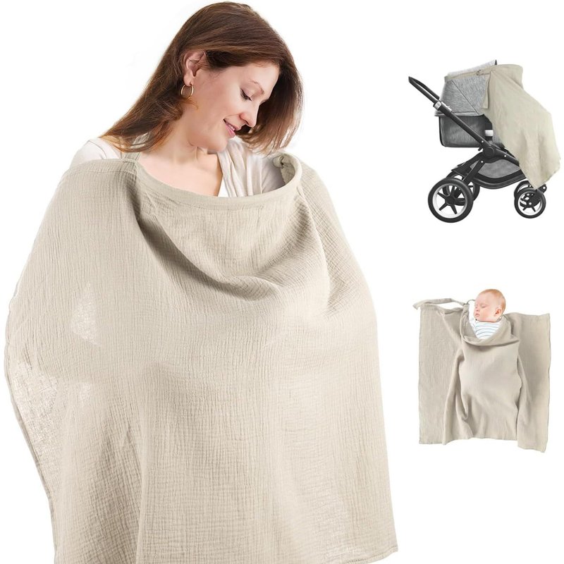 Baby Nursing Scarf Breathable Muslin Nursing Cover 75 X 95 Cm Multi-Use Nursing Cover (Khaki)