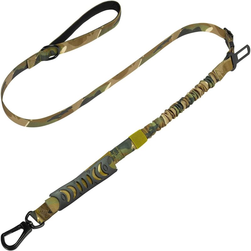 Laisse Pour Chien Avec Laisse Courte Intégrée - 2 Poignées Rembourrées Pour Protéger Les Mains - Double Poignée - Avec Élastique - Pour Chiens De Grande Et Moyenne Taille - Camouflage