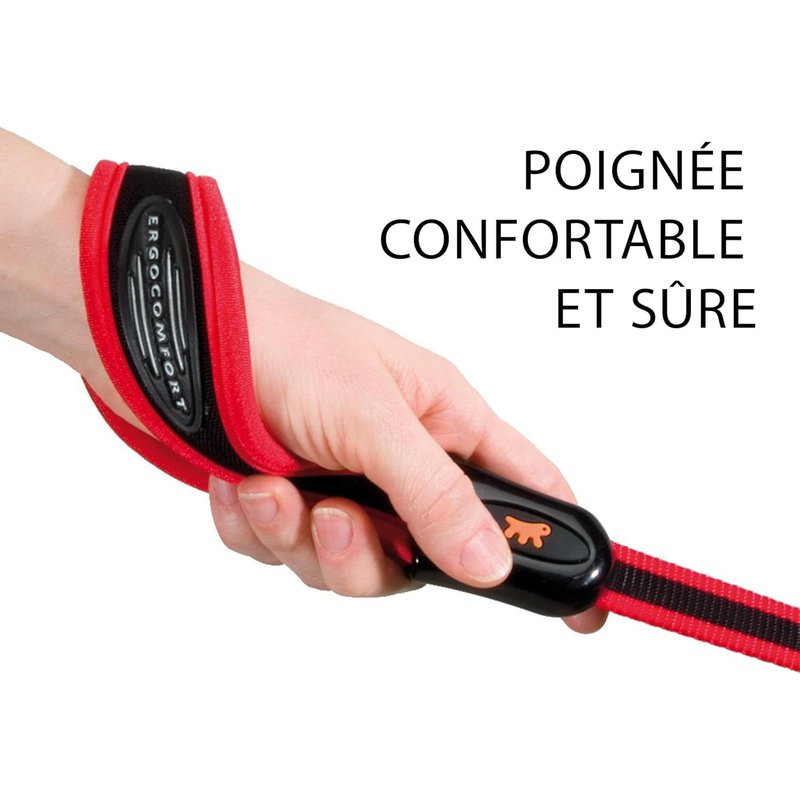 Laisse Pour Chien En Nylon Ergocomfort, Poignée Ergonomique, Rembourrage Doux, Longueur 120 Cm X 2,5 Cm, Rouge