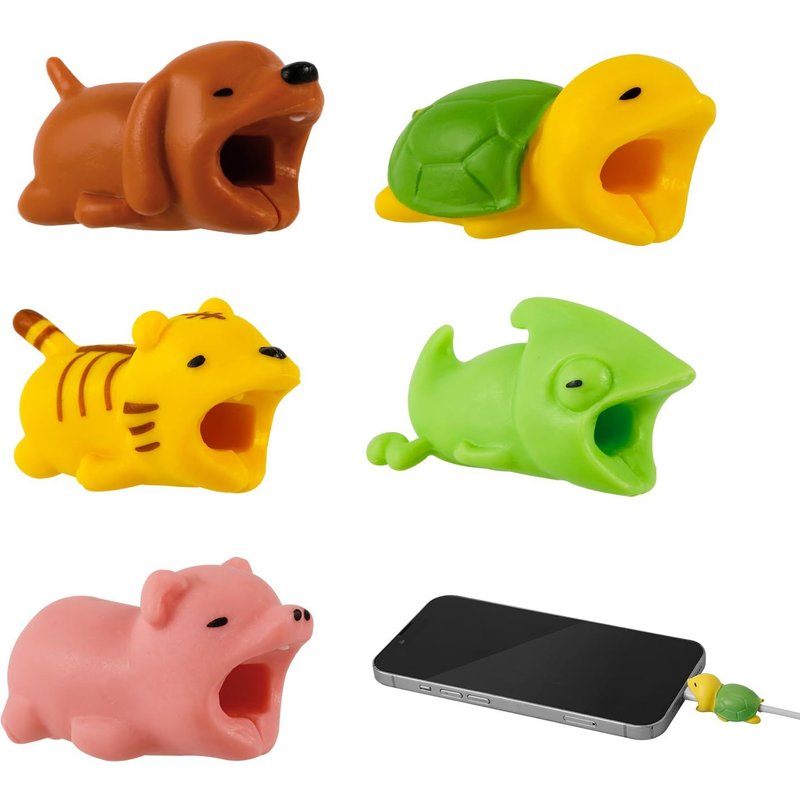 5pcs Protecteur De Câble Chargeur Animaux Bite, Mignon Économiseurs De Câble De Charge Tigre Cochon Tortue Chiot Caméléon Protection De Câble Chargeur Pour La Plupart Des Téléphones Et Ipad