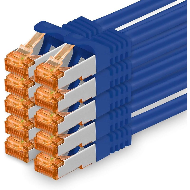 Câble Réseau Cat7 Cat 7 10 Gb/S Sftp - 10X 0,5M - Rj45 Ethernet Lan Dsl Routeur Modem - Bleu