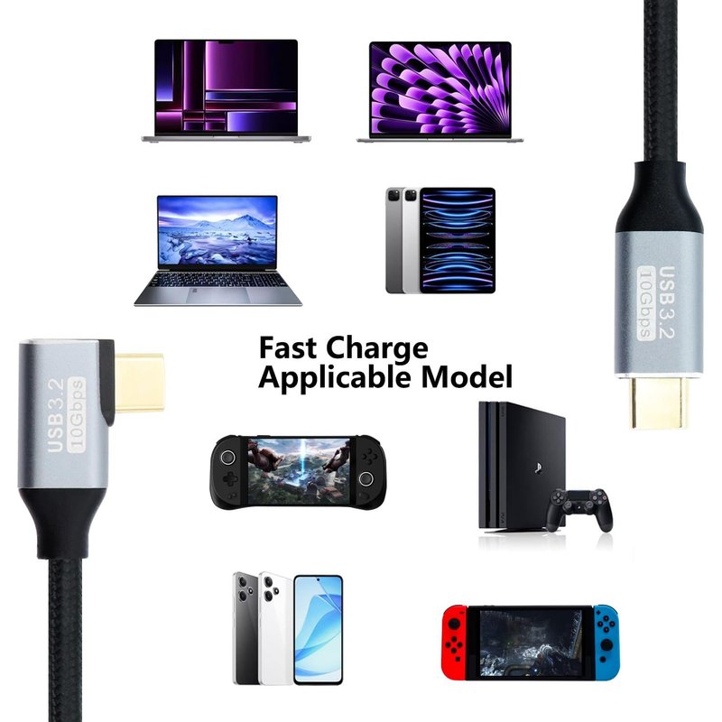 Câble Usb C Mâle 90 Degrés 100W Vers Usb C Mâle 3.1 Gen2, Charge Rapide 100W, Transfert De Données 10Gbps Et Projection Hd 4K, Câble Tressé En Nylon (1.5M)