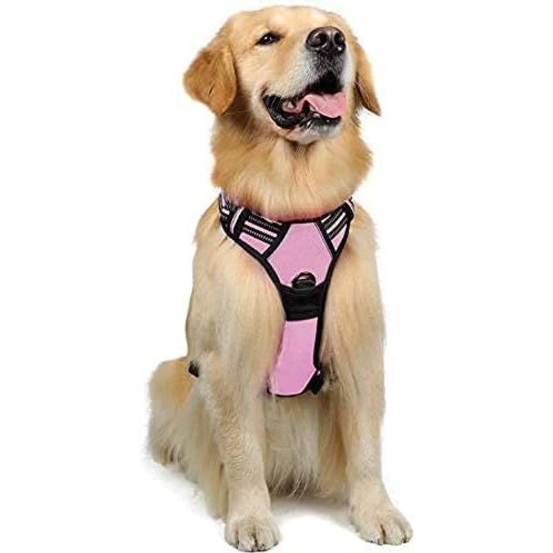 Harnais Chien L Arnet Anti Traction Rose Réfléchissant Gilet Réglable Pour Chien Grand Taille, Attache Devant Crochet De Laisse Pour Randonnée Trajet Voiture, American Staff, Border Collie
