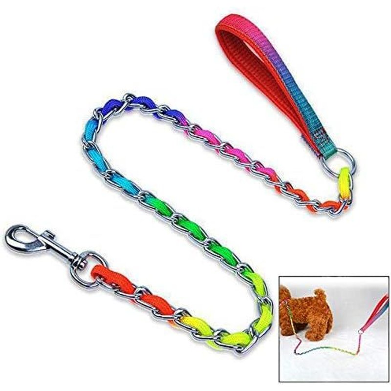 Laisse Chaîne Chien En Acier, Laisse De Base Pour Animaux Avec Une Poignée Rembourrée En Nylon, 1 Mètre