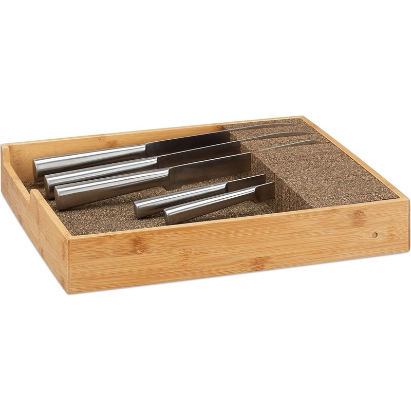 Wooden Kitchen Cutlery Tray with Drawer,Bamboo,Natural,33.5 x 38 x 6.5 cm