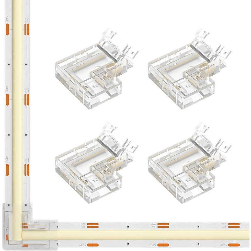 FCOB Gapless L-Shaped Corner Connector Set of 4 L-Shaped Corner Connectors,Transparent Non-Wired Connectors,Suitable for COB CCT 3 Pin 10mm LED Strips,Solderless and Extension Connectors