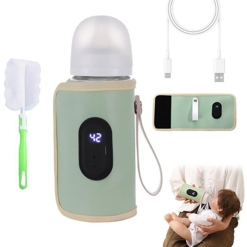 Baby Bottle Warmer Portable Baby Bottle Warmer With Lcd Display 20 Adjustable Temperature Levels With Brush Suitable For All Bottles (Green)