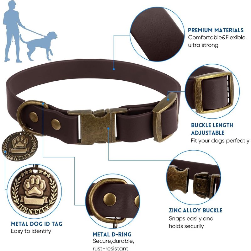 Ensemble Collier Et Laisse Imperméable Pour Chien : Collier Réglable, Laisse Classique Avec Porte-Sac À Crottes, Pour Chiens De Taille Moyenne Et Grande (Xl, Marron)