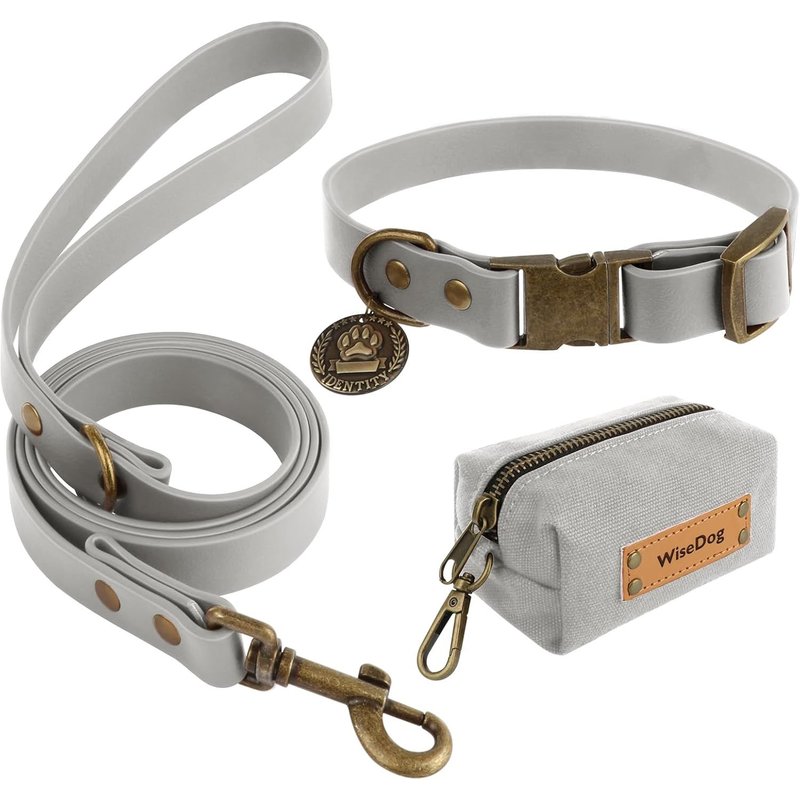 Ensemble Collier Et Laisse Imperméable Pour Chien : Collier Réglable, Laisse Classique Avec Porte-Sac À Crottes, Pour Chiens De Taille Moyenne Et Grande (Xl, Gris)