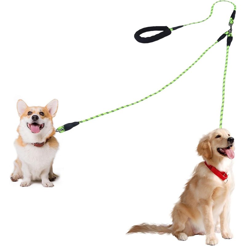 Laisse Double Pour 2 Chiens, Rotative À 360 °, Légère, Réfléchissante, Avec Poignées Rembourrées, Convient Aux Petits Chiens De Moins De 15 Kg (Vert, 8 Mm)