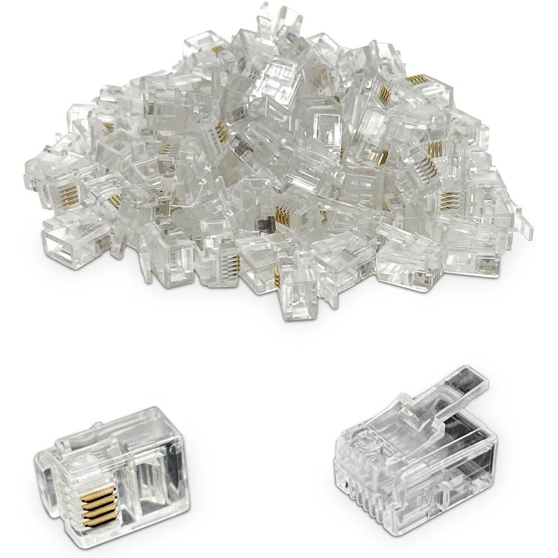 37166 Connecteurs Rj11 6P4C Mâles Pour Câble Téléphonique Rj11 Paquet De 100 En Plastique Transparent Avec 4 Connecteurs Dorés