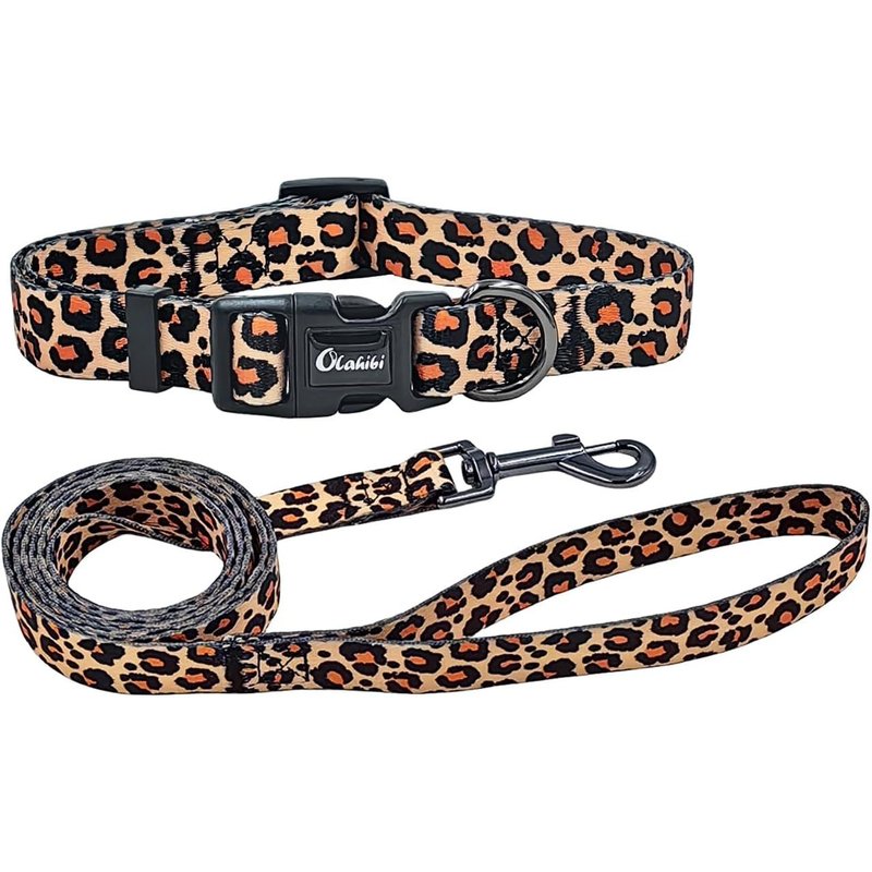 Ensemble Collier Et Laisse Pour Chien - Motif Léopard - En Polyester - Laisse Assortie De 150 Cm - Pour Petits Chiots - Taille Xs - Léopard Jaune