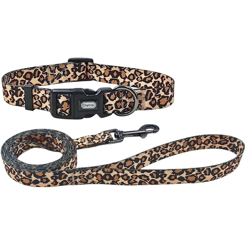 Ensemble Collier Et Laisse Pour Chien - Motif Léopard - En Polyester - Laisse Assortie De 150 Cm - Pour Petits Chiots - Taille Xs - Léopard Marron