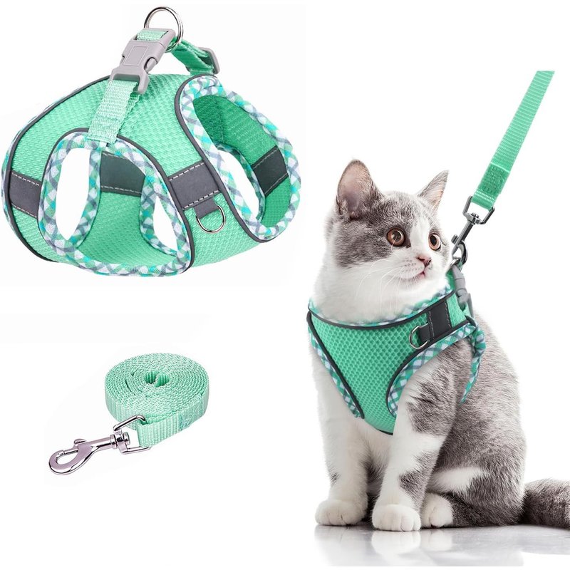 Harnais Chat, Harnais Petit Chien Laisse Anti Évasion, Harnais Chaton Réglable, Chat Refléchissant Gilet Respirant, Harnais Et Laisse Sécurité, Harness Harnais Pour Chats Puppy, Vert-Xxs