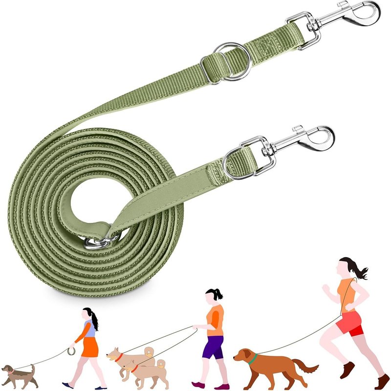 Laisse Multifonctionnelle 3 M Pour Chien, Dressage Éducative Réglable En 3 Positions Pour Un/Deux Chiens, Longe Double Ajustable En Nylon Solide Pour Chiot Et Chat, Vert